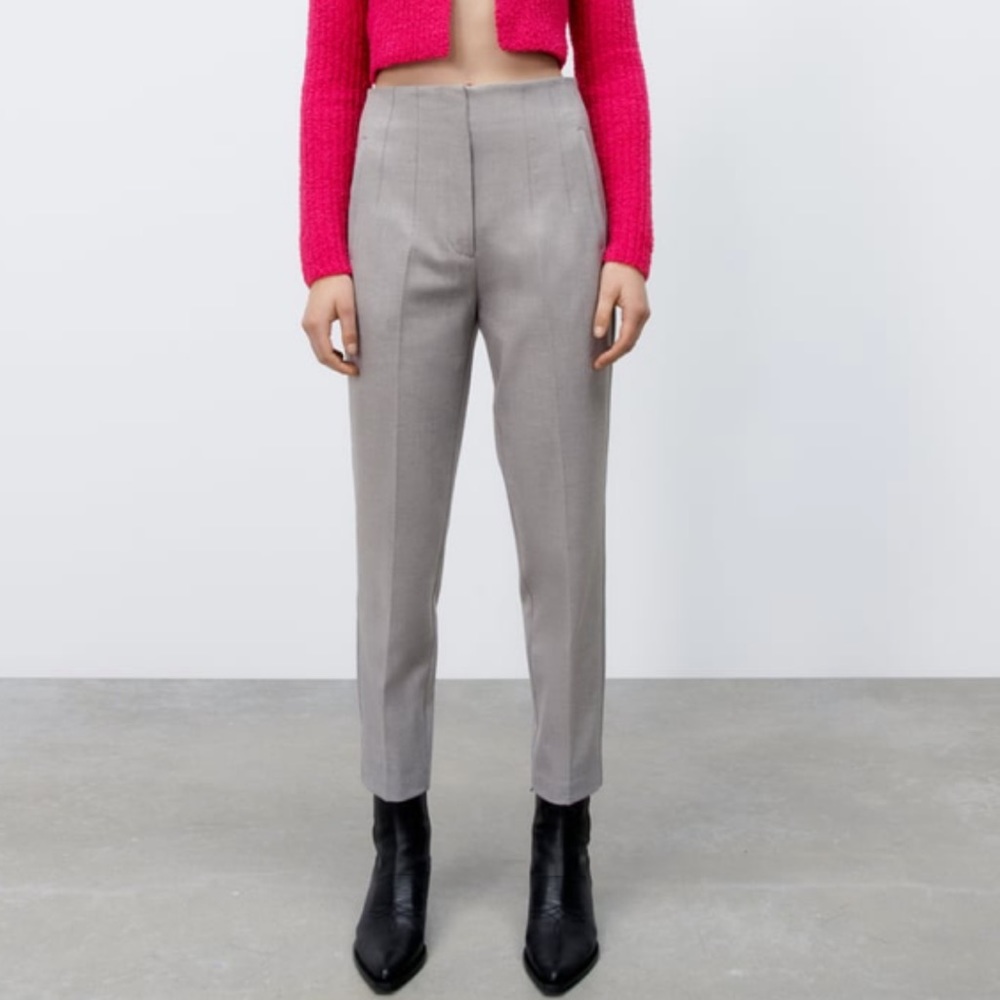ZARA High-Waisted Pants - Light Gray